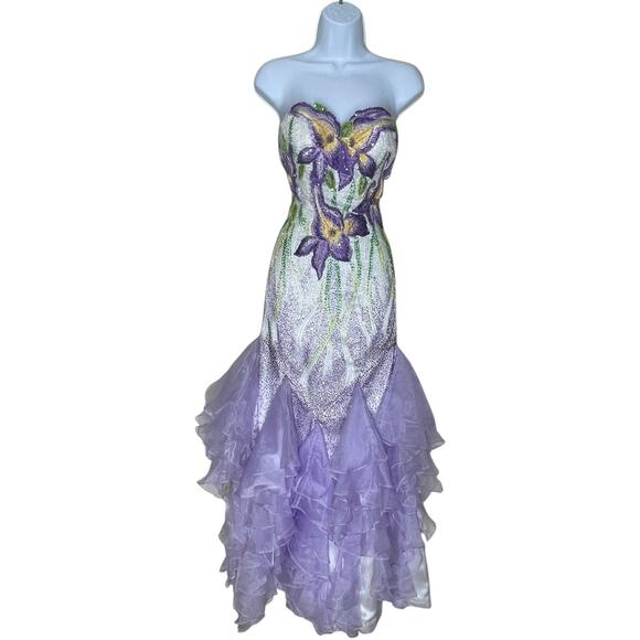 Cassandra Stone Sz 2 Prom Pageant HOCO Long Mermaid Purple Fitted Dress Sequin - Picture 3 of 12